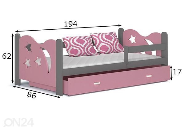 Sahtliga lastevoodi + madrats 80x190 cm mõõdud
