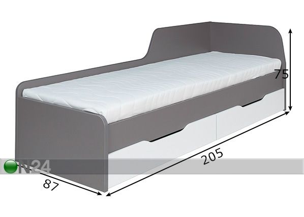 Sahtlitega voodi 80x200 cm mõõdud