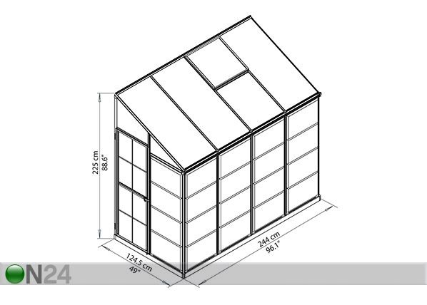 Seinakasvuhoone Palram Hybrid 2,44x1,24 m, 3,04 m² mõõdud