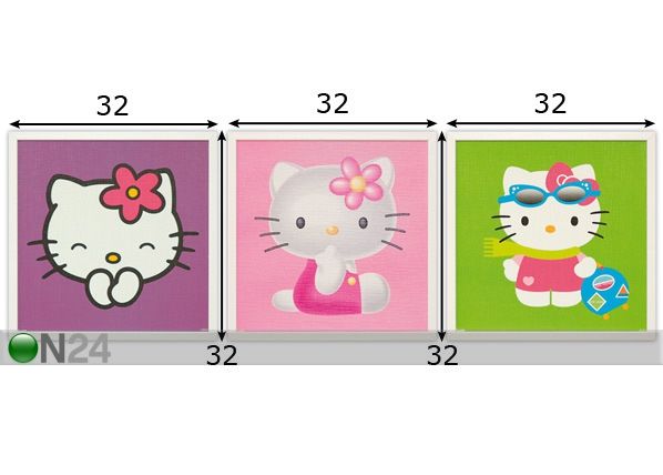 Seinapildid Hello Kitty 32x32 cm 3 tk mõõdud
