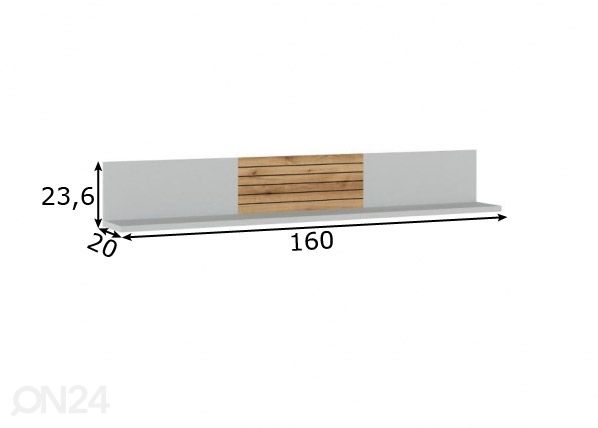 Seinariiul Alverno 160 cm, helehall/tamm mõõdud