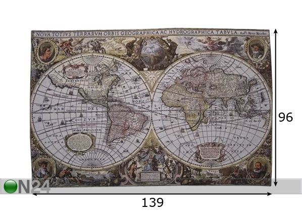 Seinavaip Gobelään World Map 96x139 cm mõõdud