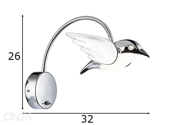 Seinavalgusti Bird mõõdud