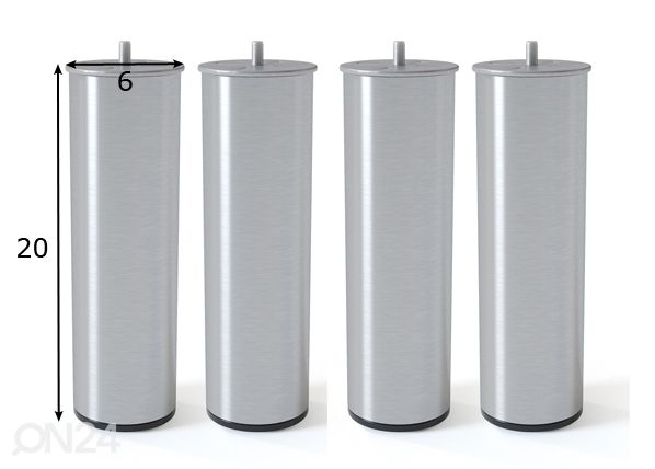 Silndrikujuline metalljalg, harjatud hõbedane 20 cm mõõdud