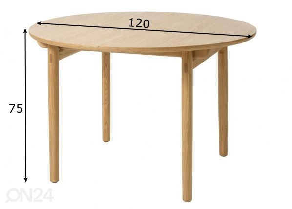 Söögilaud Ø 120 cm (pikendatav) mõõdud