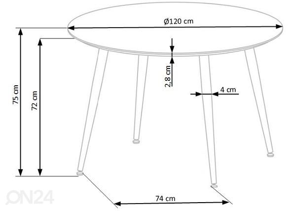 Söögilaud Ø 120 cm mõõdud