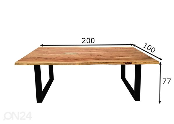 Söögilaud 100x200 cm, naturaalne mõõdud