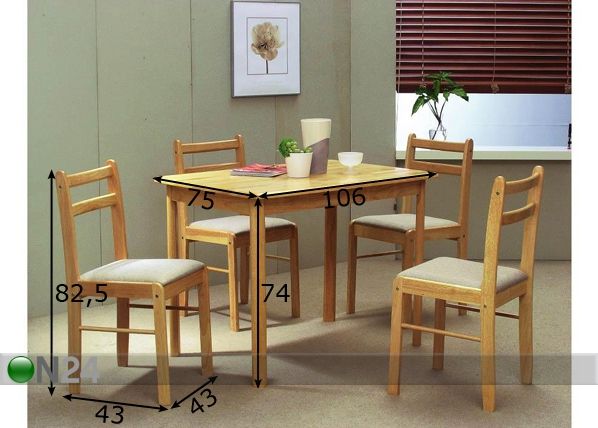 Söögilaud+4 tooli Lotus mõõdud