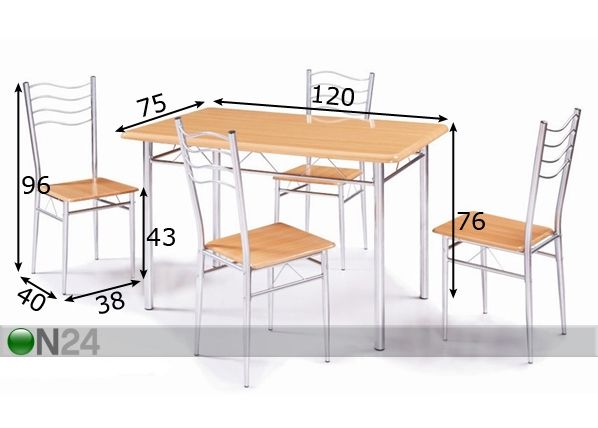 Söögilaud + 4 tooli Tivoli mõõdud