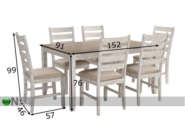 Söögilaud + 6 tooli mõõdud