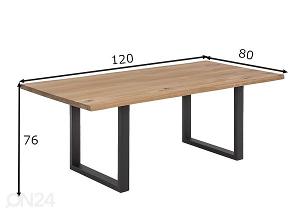 Söögilaud 80x120 cm, naturaalne mõõdud