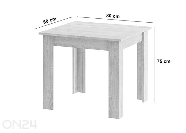 Söögilaud 80x80 cm ja 4 tooli mõõdud