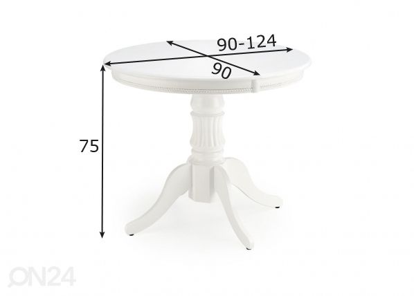 Söögilaud 90/124x90 cm mõõdud