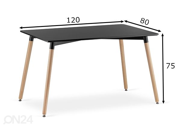 Söögilaud Adria 80x120 cm, must mõõdud