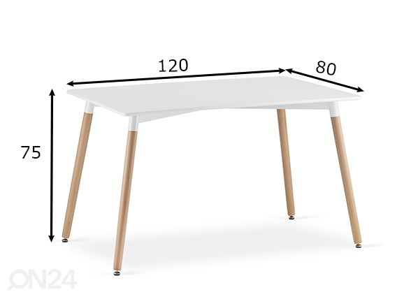 Söögilaud Adria 80x120 cm, valge mõõdud