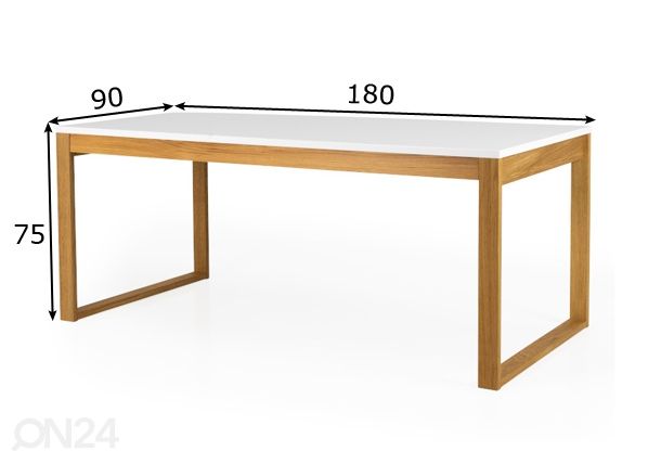 Söögilaud Birka 180x90 cm, valge/tamm mõõdud