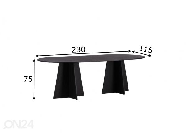 Söögilaud Bootcut 230x115 cm mõõdud