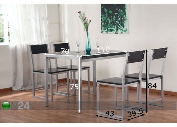 Söögilaud Emily + 4 tooli mõõdud