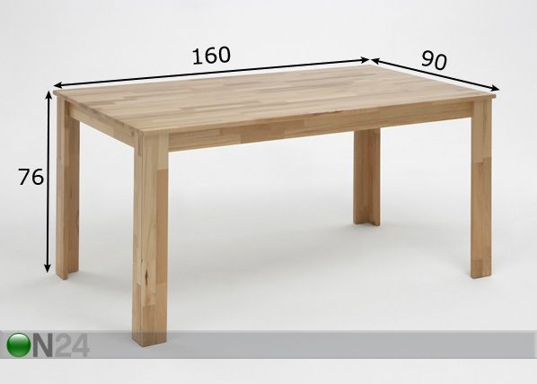 Söögilaud Eva I 90x160 cm mõõdud