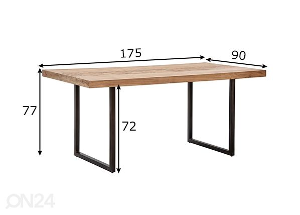 Söögilaud Industrial 175x90 cm, akaatsia mõõdud