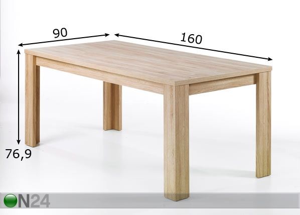 Söögilaud Koll 90x160 cm mõõdud