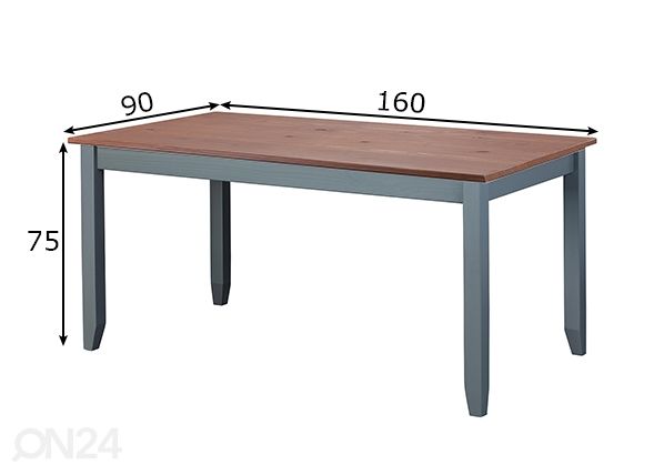 Söögilaud Luzerna 90x160 cm mõõdud