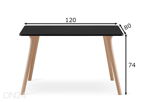 Söögilaud Monti 80x120 cm, must mõõdud