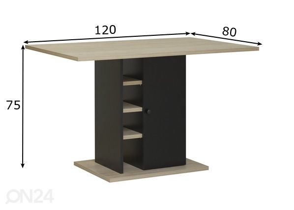 Söögilaud Oxford 120x80 cm mõõdud