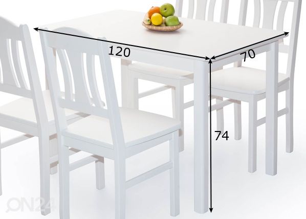 Söögilaud Per 120x70 cm, valge mõõdud