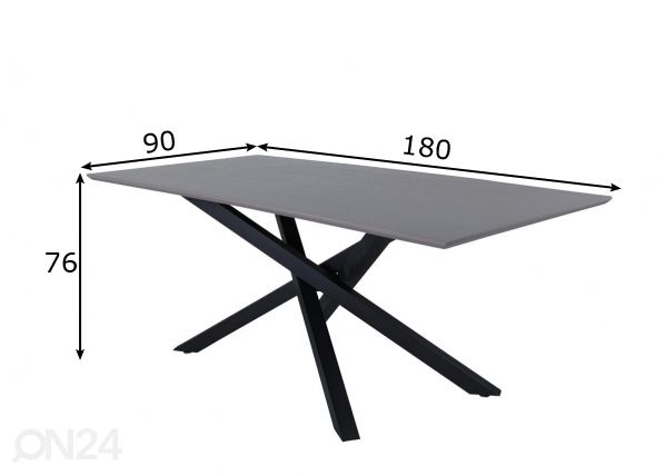 Söögilaud Piazza 180x90 cm mõõdud