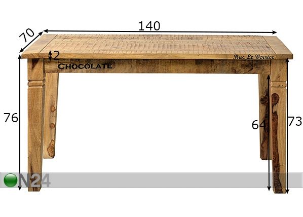Söögilaud Rustic 140x70 cm mõõdud