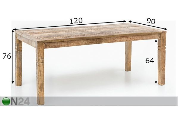 Söögilaud Rustica 120x90 cm mõõdud