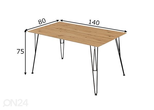 Söögilaud Tacona 140x80 cm, artisan mõõdud