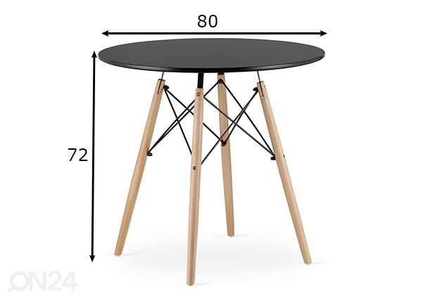 Söögilaud Todi Ø80 cm, must mõõdud
