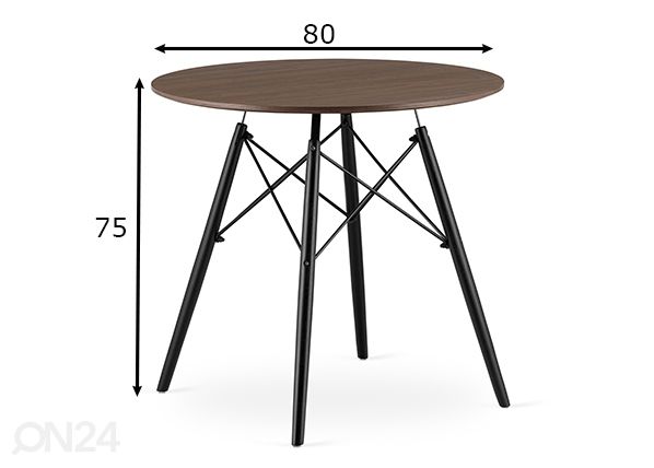 Söögilaud Todi Ø80 cm, tume saaar mõõdud