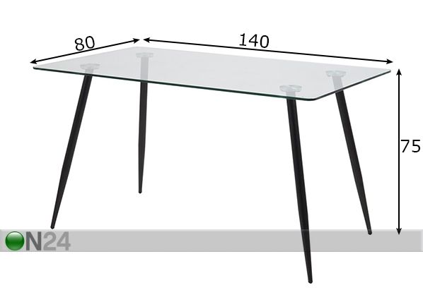 Söögilaud Wilma 80x140 cm mõõdud