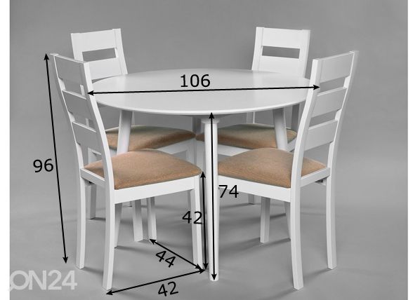 Söögitoakomplekt Andria + 4 tooli Parma mõõdud