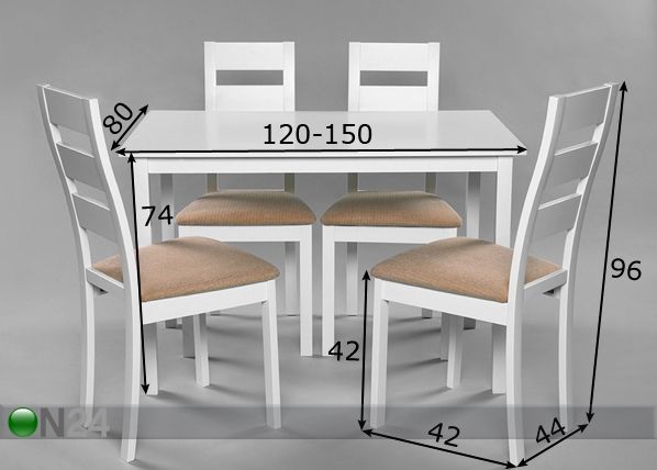 Söögitoakomplekt Trento/Parma valge mõõdud
