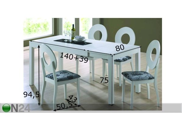 Söögitoakomplekt Yume mõõdud