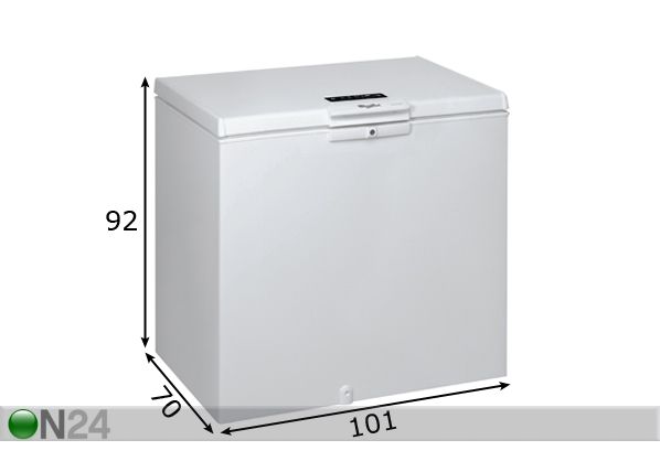 Sügavkülmkirst Whirlpool WHE2533 mõõdud