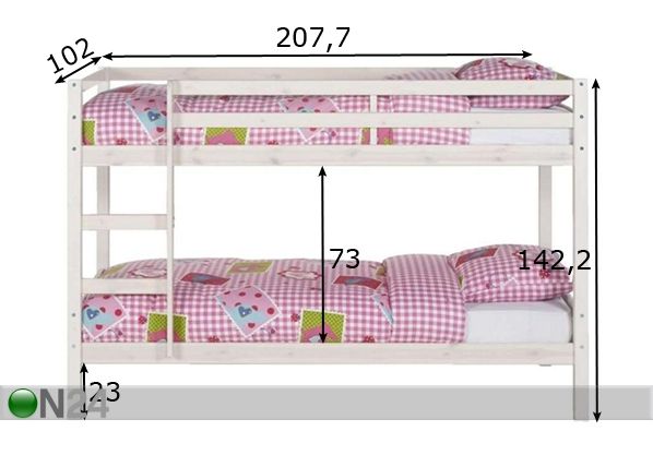 Täispuidust narivoodi 90x200 cm mõõdud