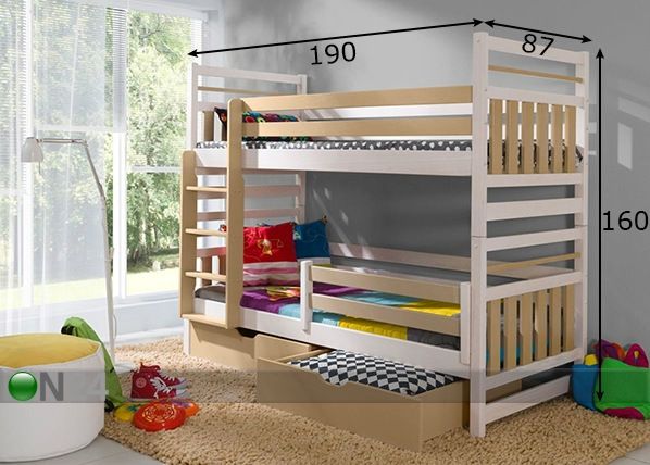 Täispuidust narivoodi komplekt 80x180 cm mõõdud