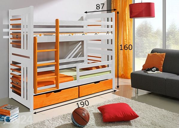 Täispuidust narivoodi komplekt 80x180 cm mõõdud