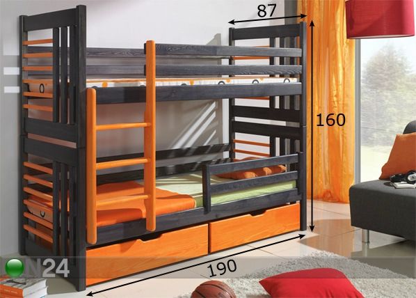 Täispuidust narivoodi komplekt 80x180 cm mõõdud