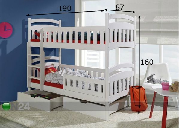 Täispuidust narivoodi komplekt 80x180 cm mõõdud