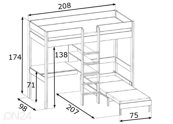 Täispuidust narivoodi komplekt 90x200 cm mõõdud
