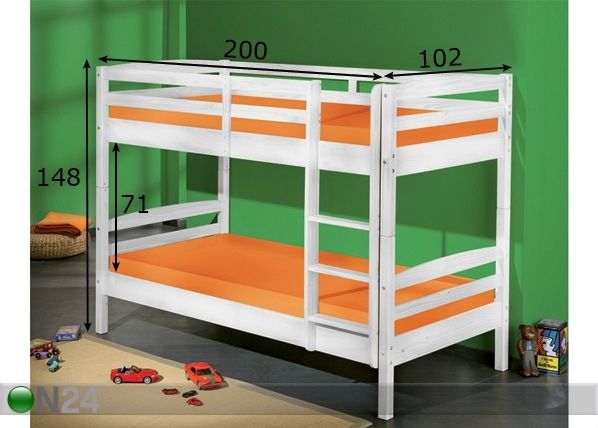 Täispuidust narivoodi Rick 90x190 cm mõõdud