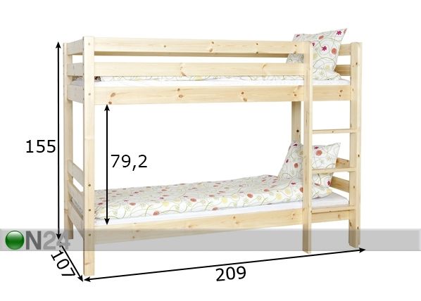 Täispuidust narivoodi Tom 90x200 cm mõõdud