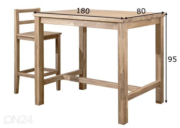 Tammepuidust baarilaud Provans2 180x80 cm, valge õli mõõdud
