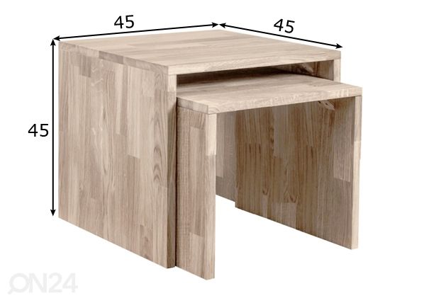 Tammepuidust diivanilaud Duo1, valge õli 45x45x45 cm mõõdud